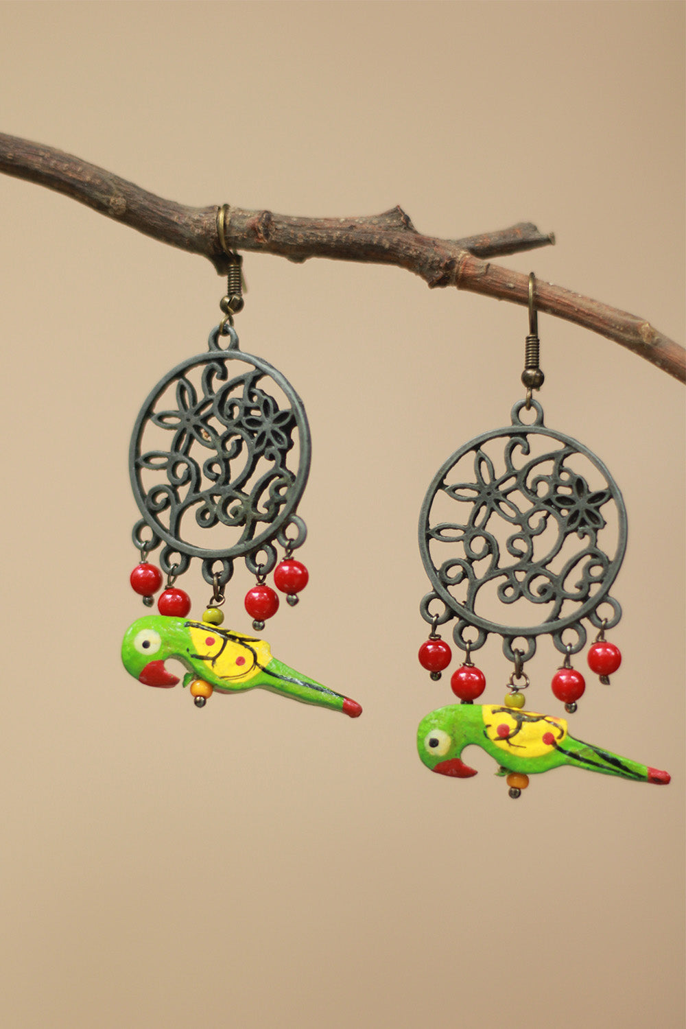 Nakshita | Chidiya Earrings | Green & Red