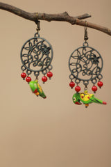 Nakshita | Chidiya Earrings | Green & Red