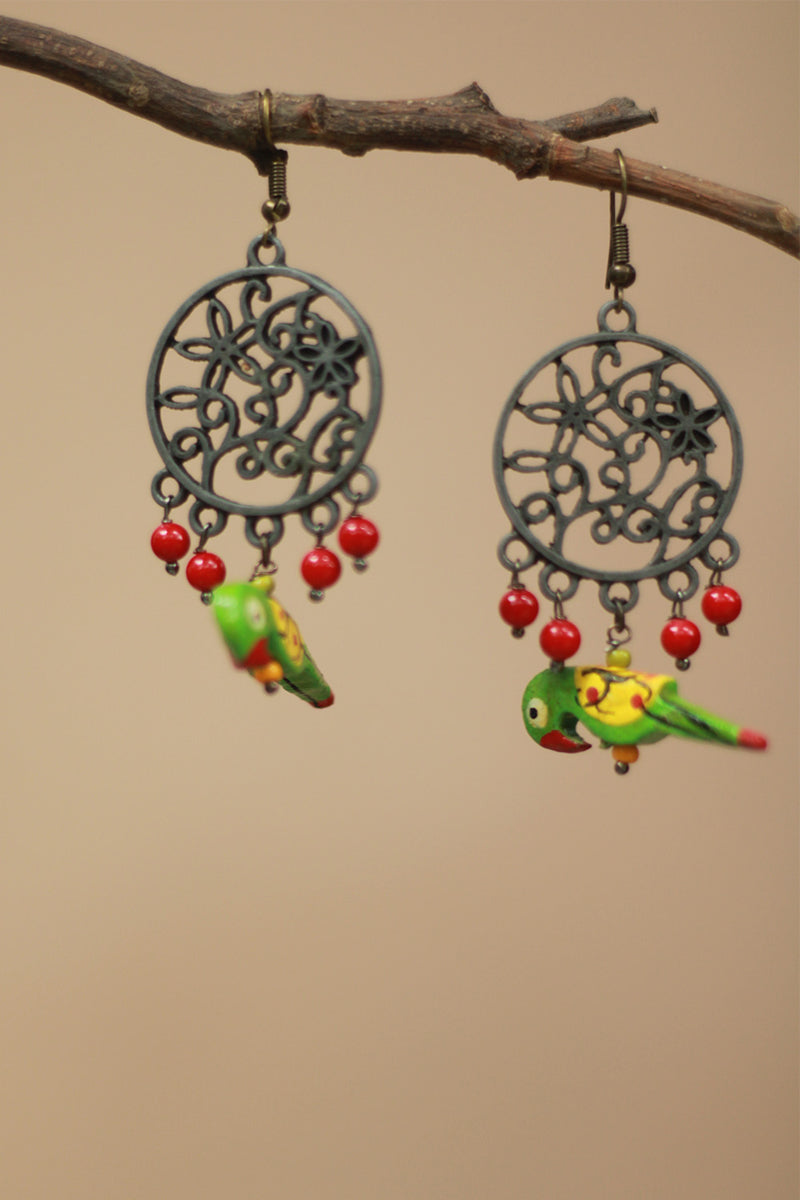 Nakshita | Chidiya Earrings | Green & Red