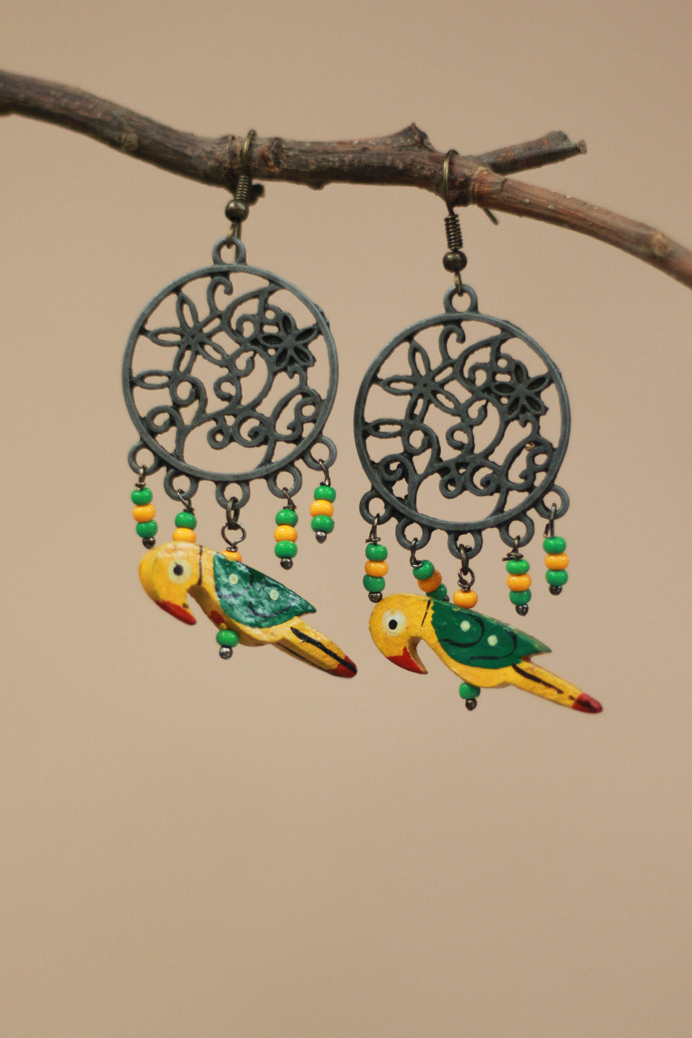 Nakshita | Chidiya Earrings | Green & Yellow