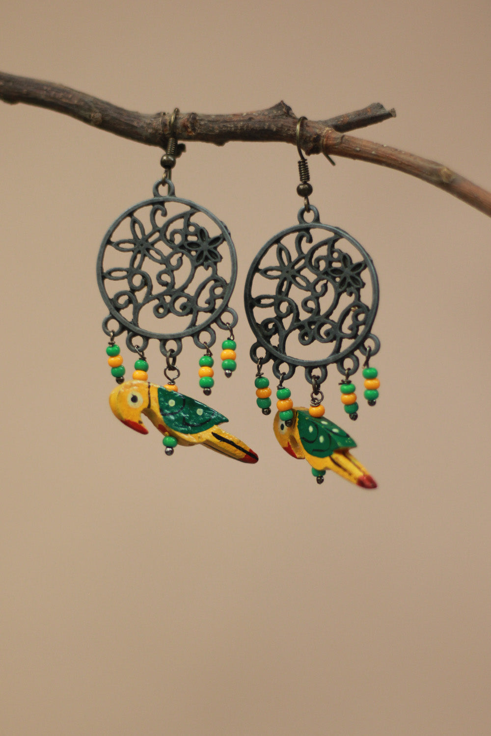 Nakshita | Chidiya Earrings | Green & Yellow