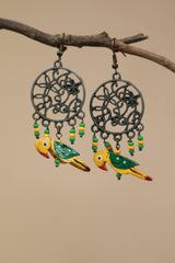 Nakshita | Chidiya Earrings | Green & Yellow