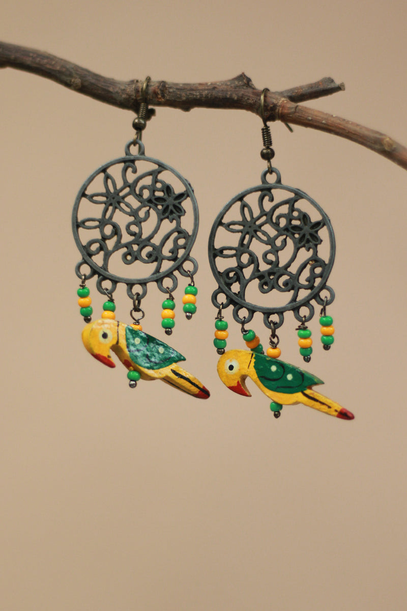 Nakshita | Chidiya Earrings | Green & Yellow