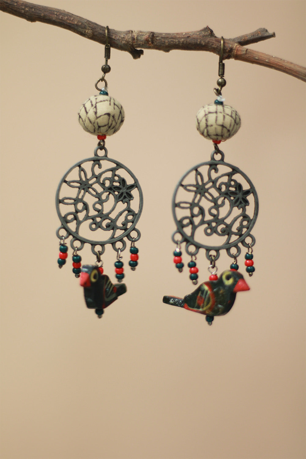 Nakshita | Chidiya Earrings | White & Red