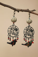 Nakshita | Chidiya Earrings | White & Red