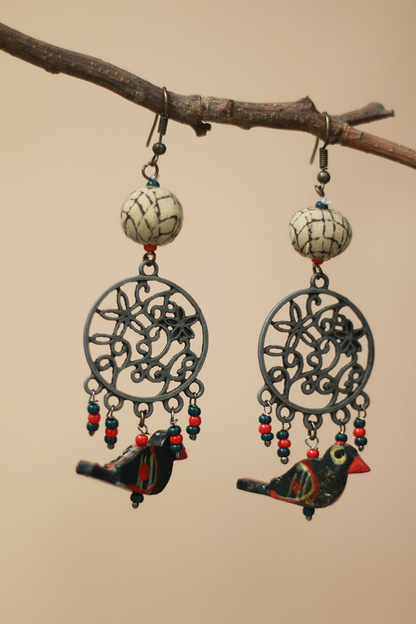 Nakshita | Chidiya Earrings | White & Red