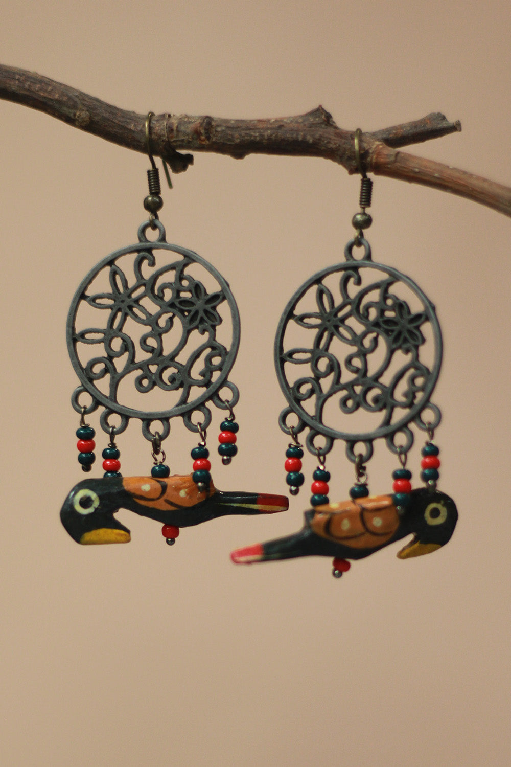 Nakshita | Chidiya Earrings | Green & Red