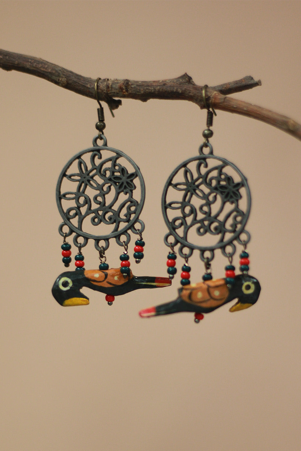 Nakshita | Chidiya Earrings | Green & Red