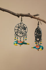 Nakshita | Chidiya Earrings | Teal & Yellow