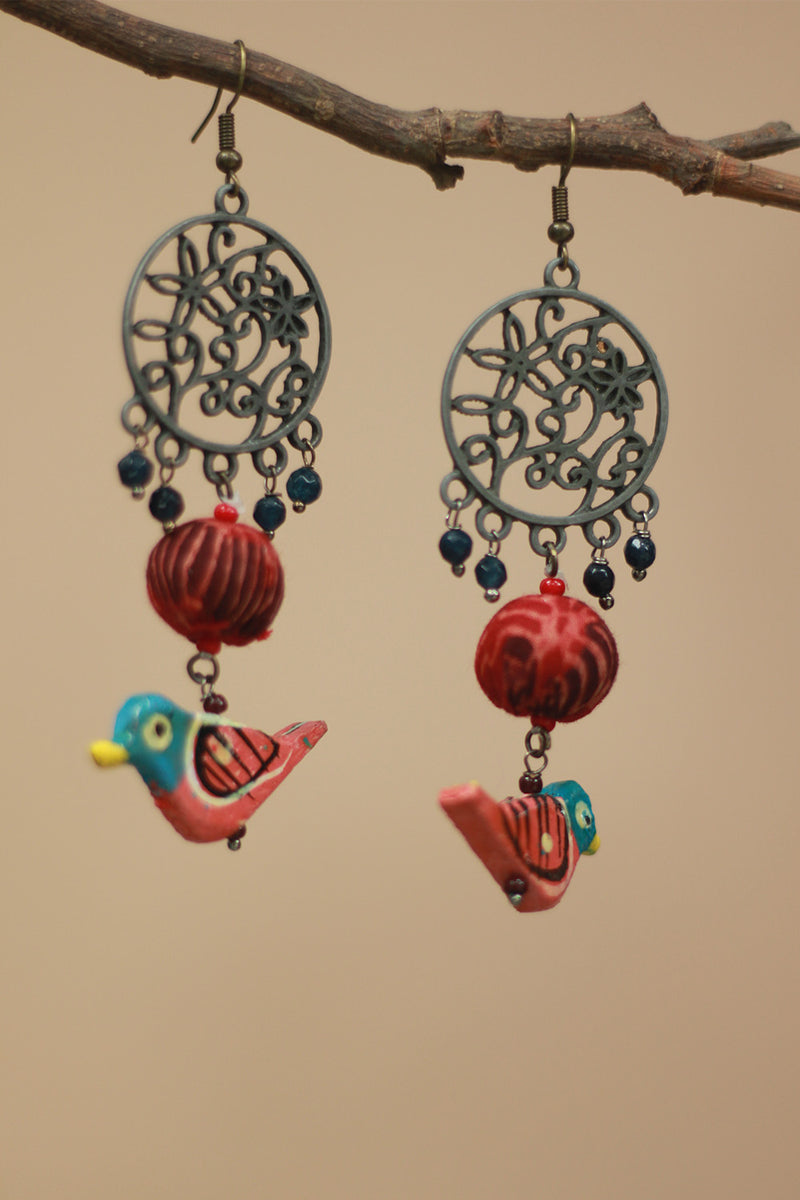 Nakshita | Chindi Chidiya Earrings | Red