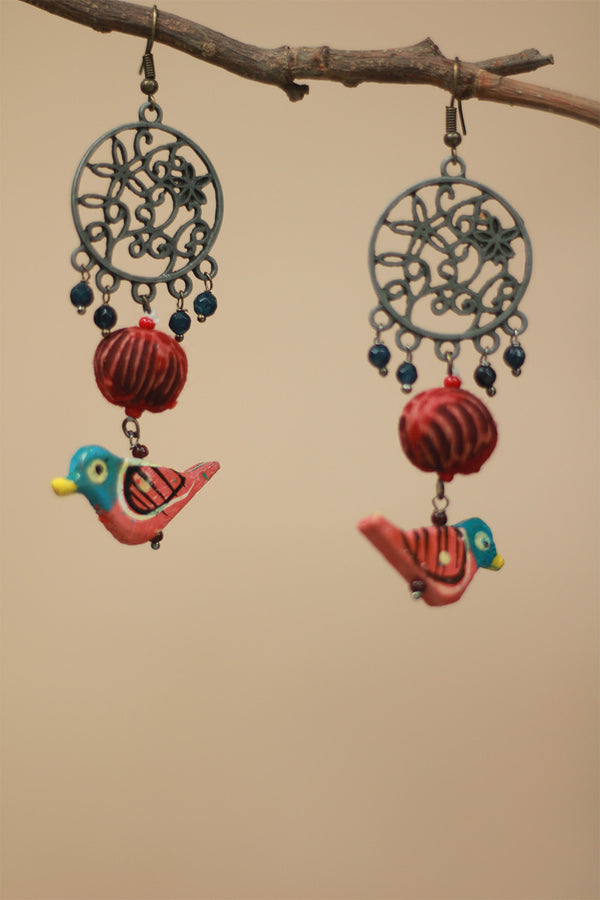 Nakshita | Chindi Chidiya Earrings | Red