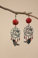 Nakshita | Chindi Chidiya Earrings | Green & Pink