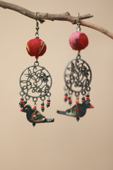 Nakshita | Chindi Chidiya Earrings | Green & Pink