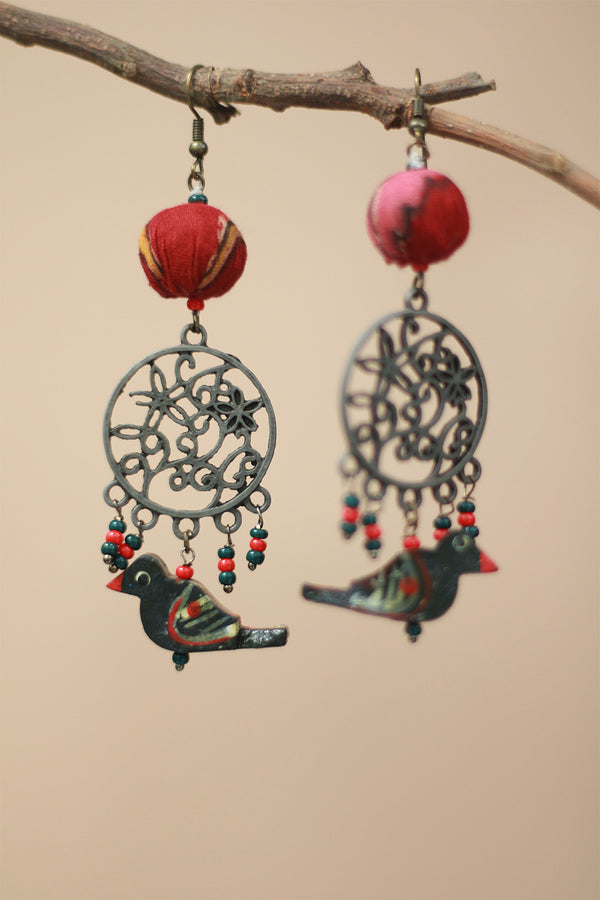 Nakshita | Chindi Chidiya Earrings | Green & Pink