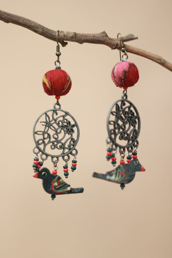 Nakshita | Chindi Chidiya Earrings | Green & Pink