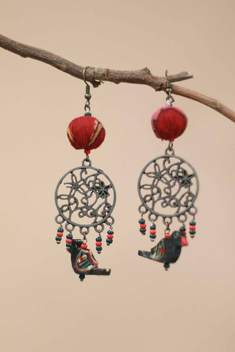Nakshita | Chindi Chidiya Earrings | Green & Pink