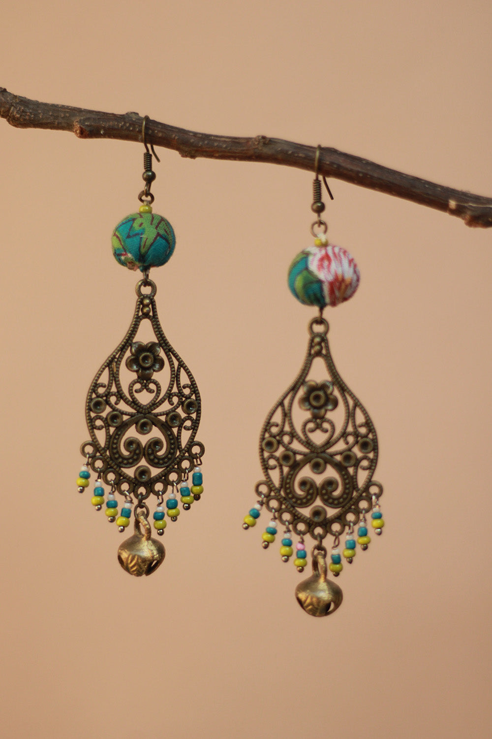 Nakshita | Chindi Earrings | Cyan & Green