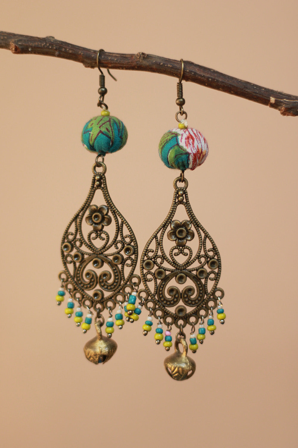Nakshita | Chindi Earrings | Cyan & Green