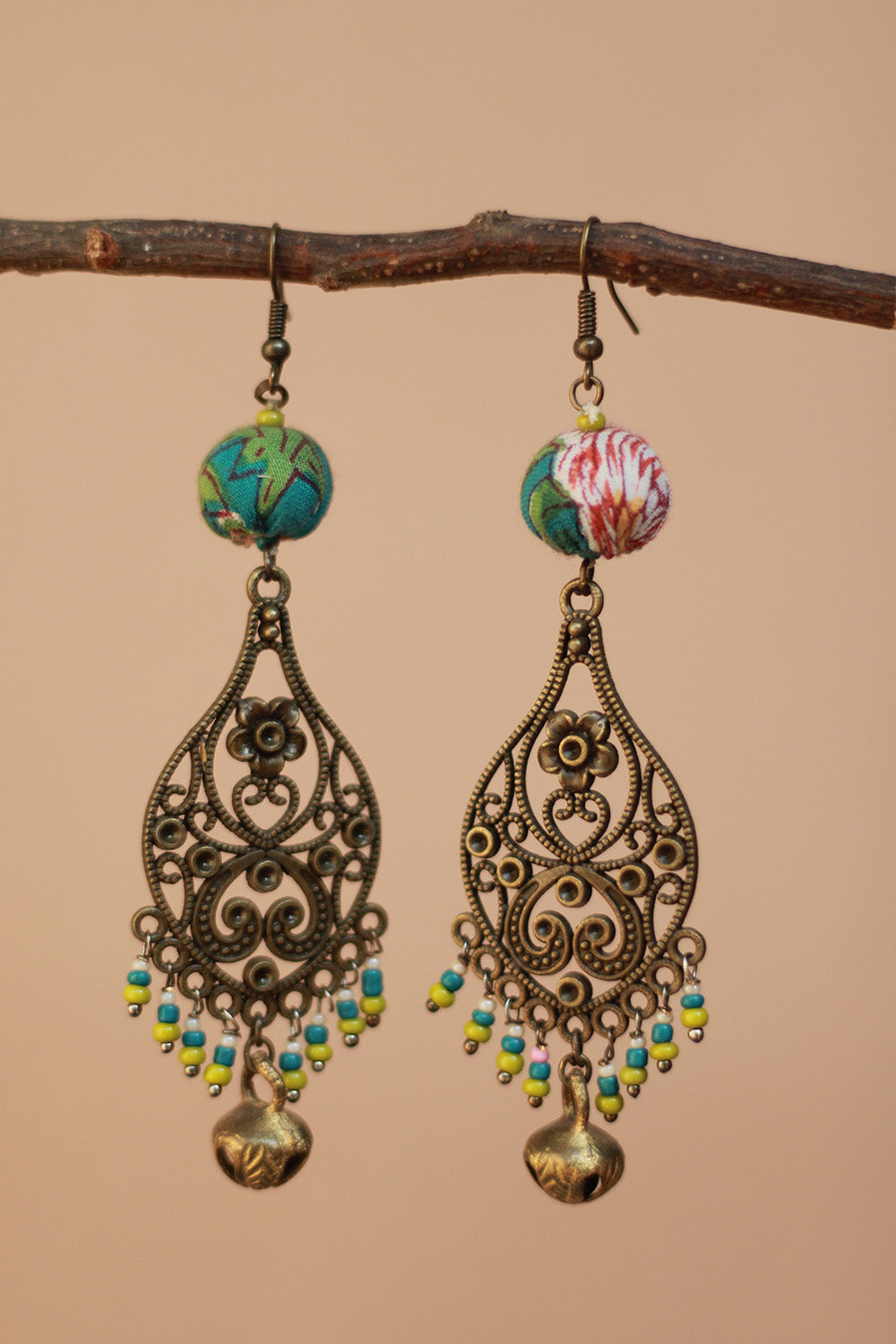 Nakshita | Chindi Earrings | Cyan & Green