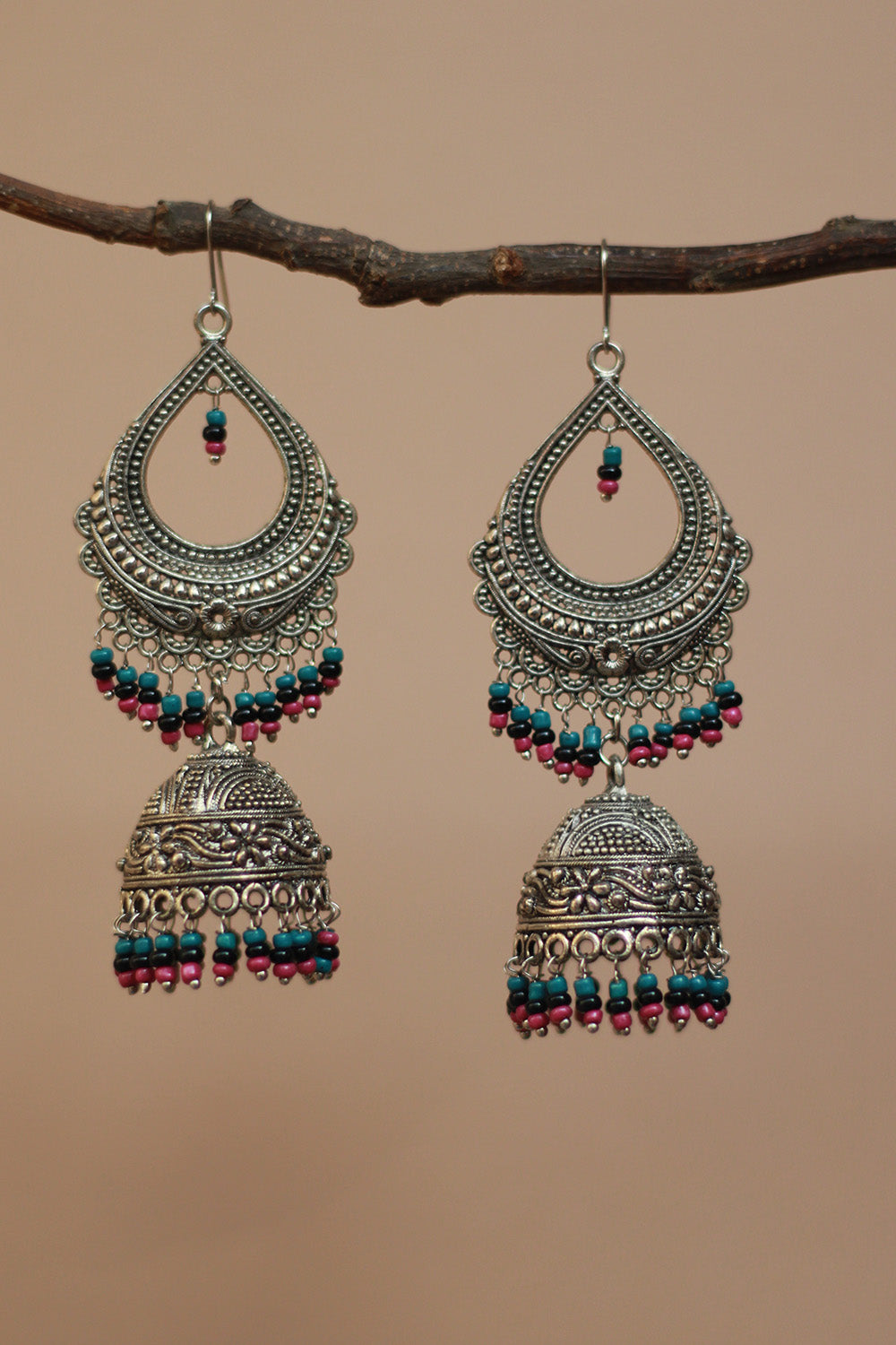 Rimjhim | Beaded Earrings | Cyan & Fuschia