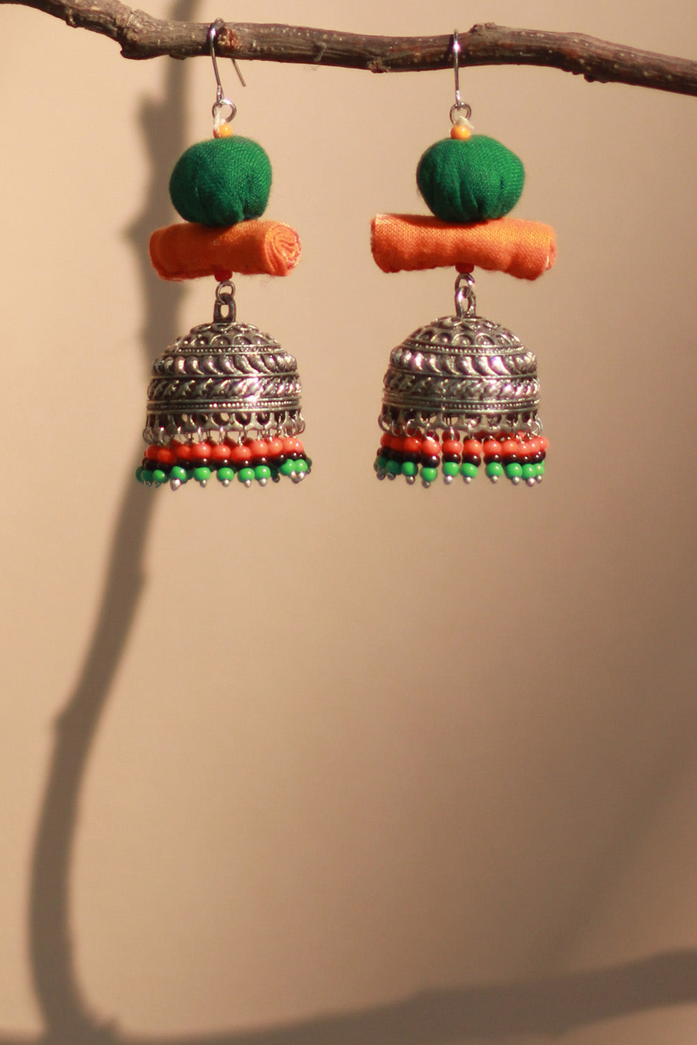 Nakhre | Chindi Potli Earring | Green & Tangerine
