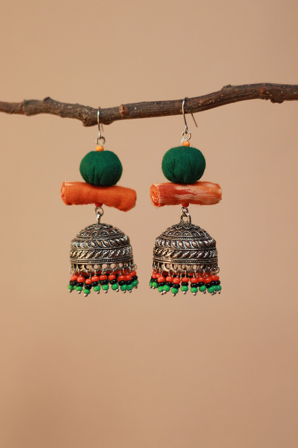 Nakhre | Chindi Potli Earring | Green & Tangerine