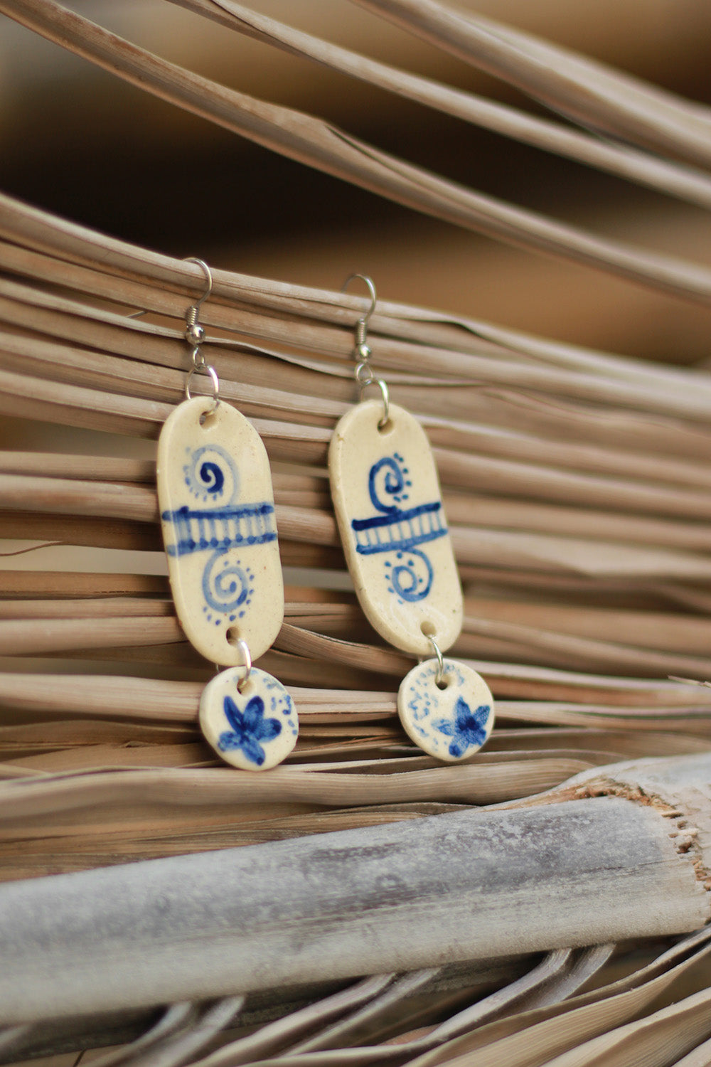 Mrida | Ceramic Earrings | Blue Swirls