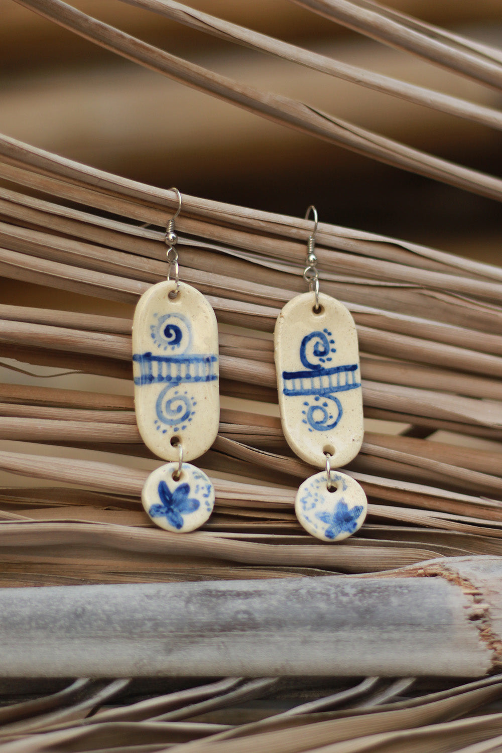 Mrida | Ceramic Earrings | Blue Swirls