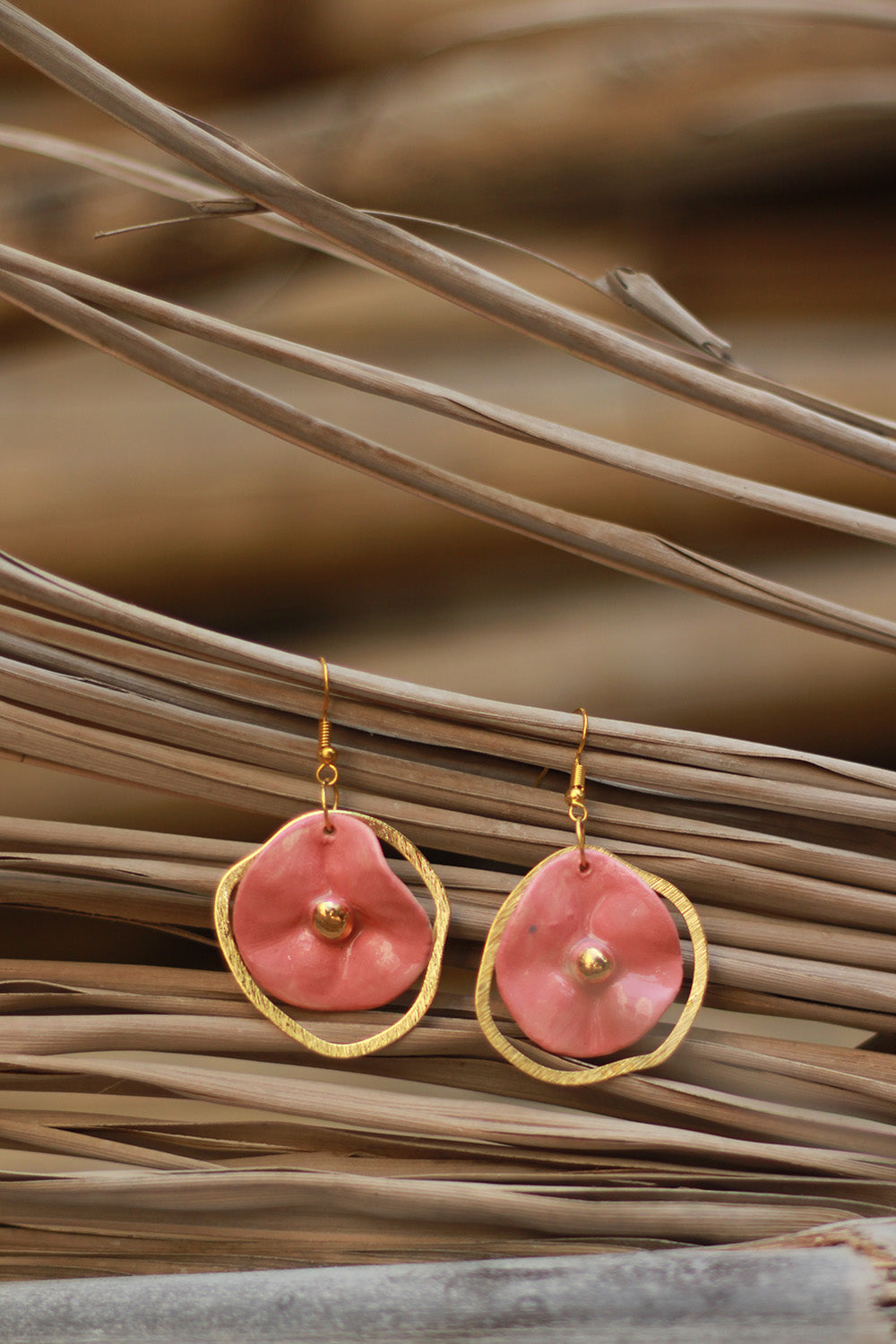 Mrida | Ceramic Earrings | Pink Disc