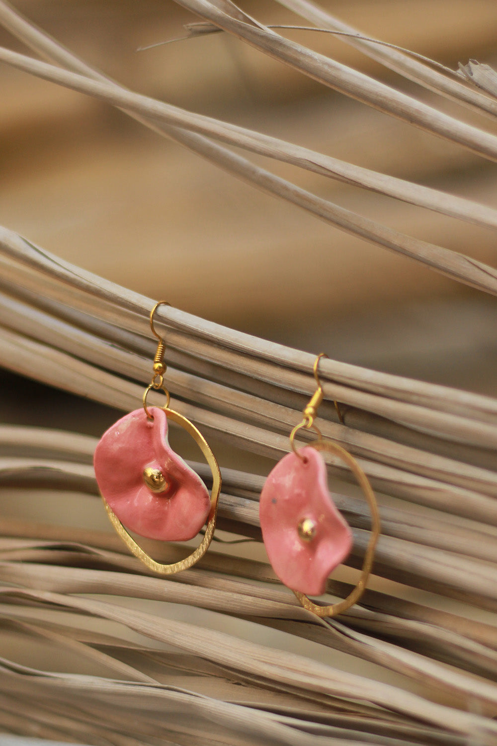 Mrida | Ceramic Earrings | Pink Disc