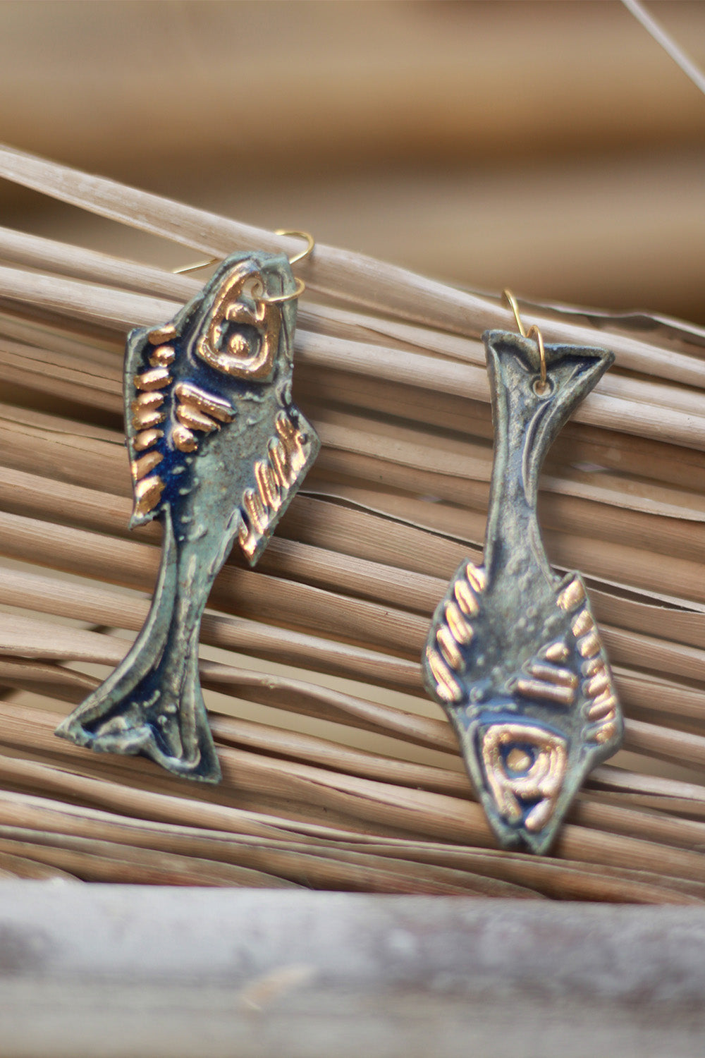 Mrida | Ceramic Earrings | Navy Fish