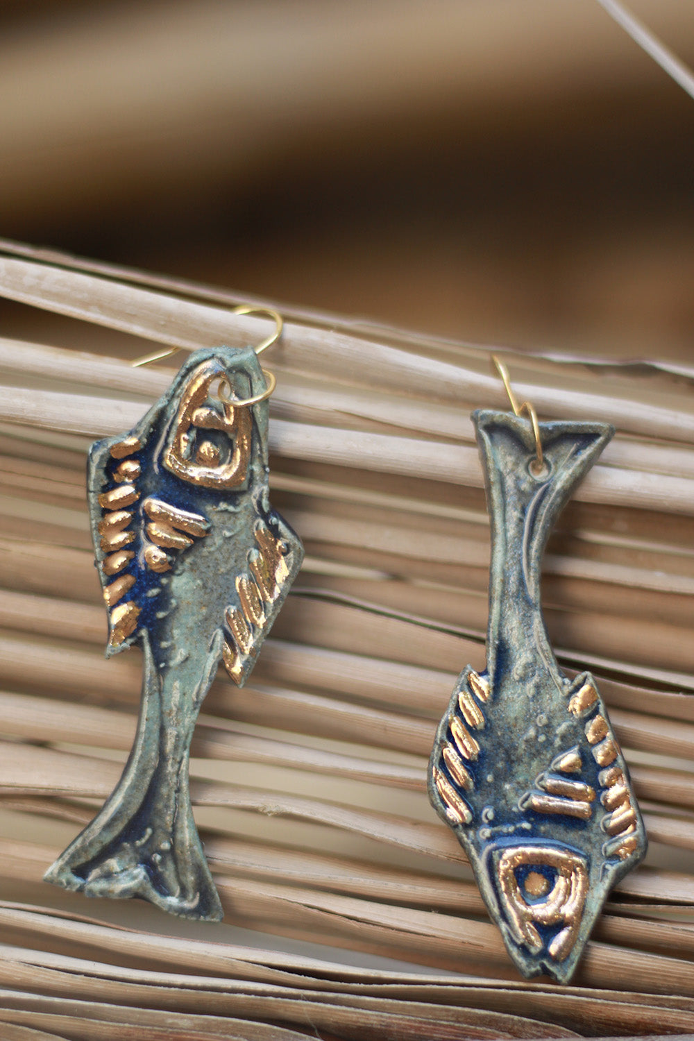 Mrida | Ceramic Earrings | Navy Fish
