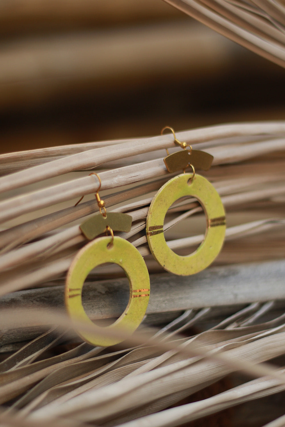 Mrida | Ceramic Earrings | Lime Green Ring