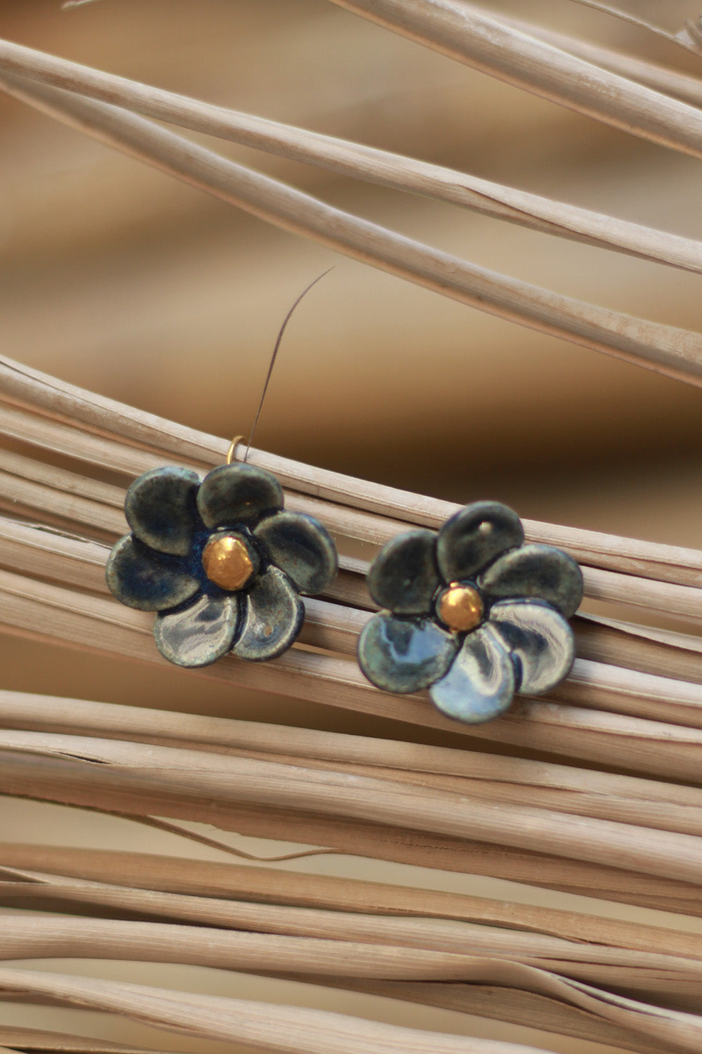 Mrida | Ceramic Earrings | Blue Flower