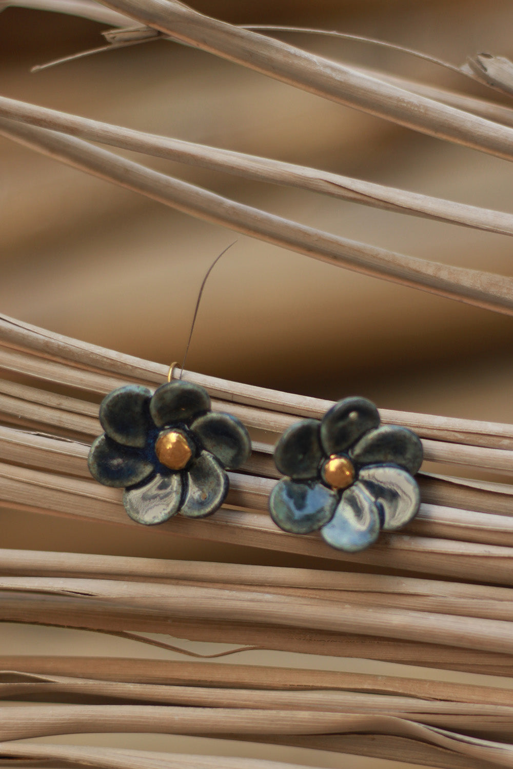 Mrida | Ceramic Earrings | Blue Flower