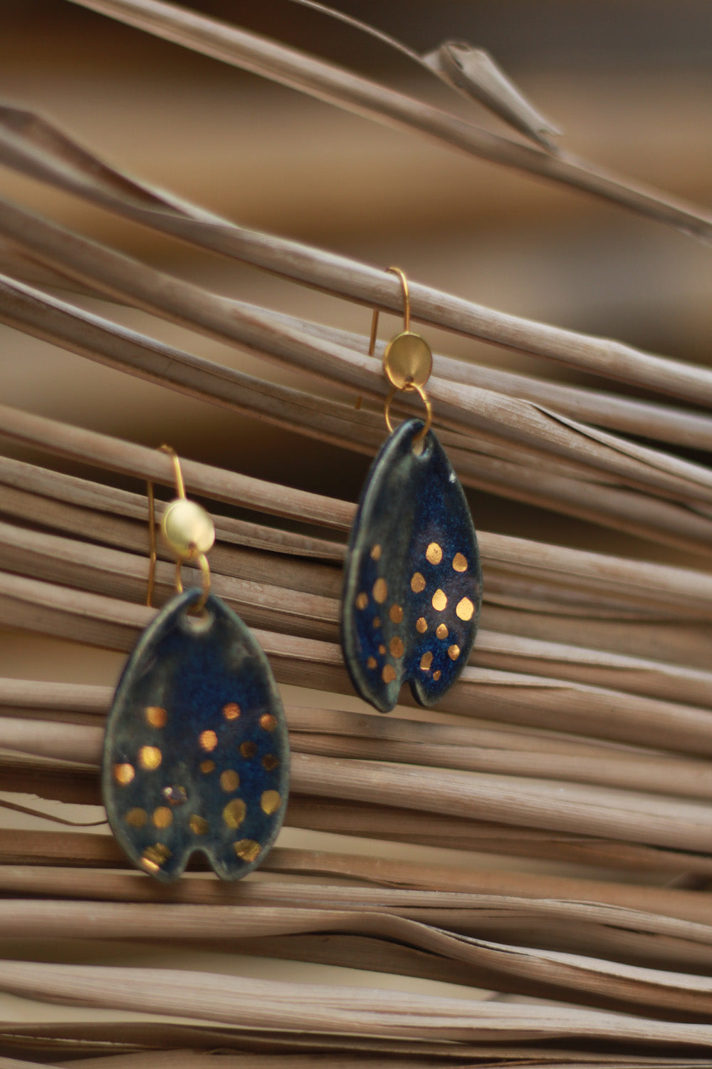 Mrida | Ceramic Earrings | Navy Leaf