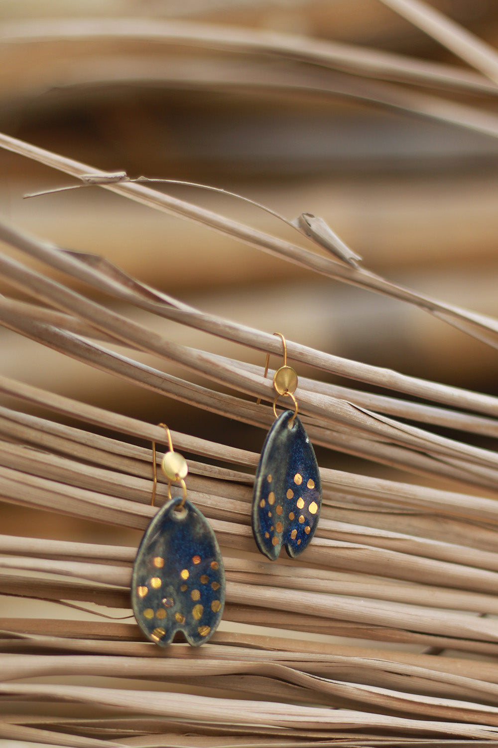 Mrida | Ceramic Earrings | Navy Leaf