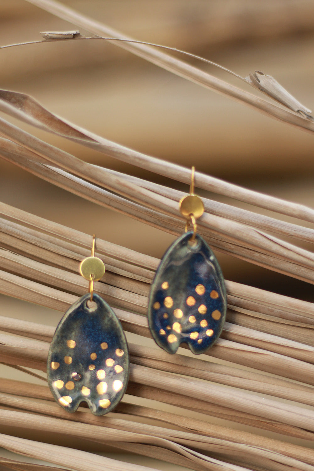 Mrida | Ceramic Earrings | Navy Leaf