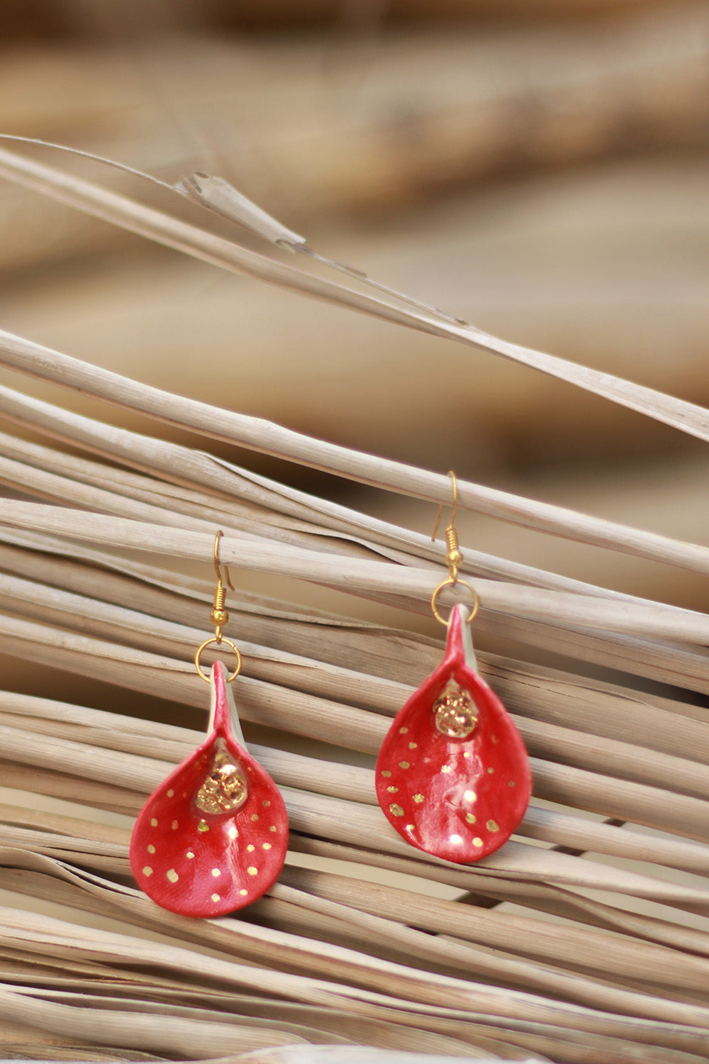 Mrida | Ceramic Earrings | Red Leaf