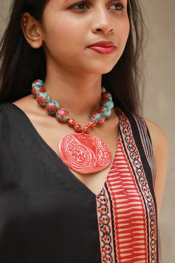 Ceramic Necklace | Red & Blue