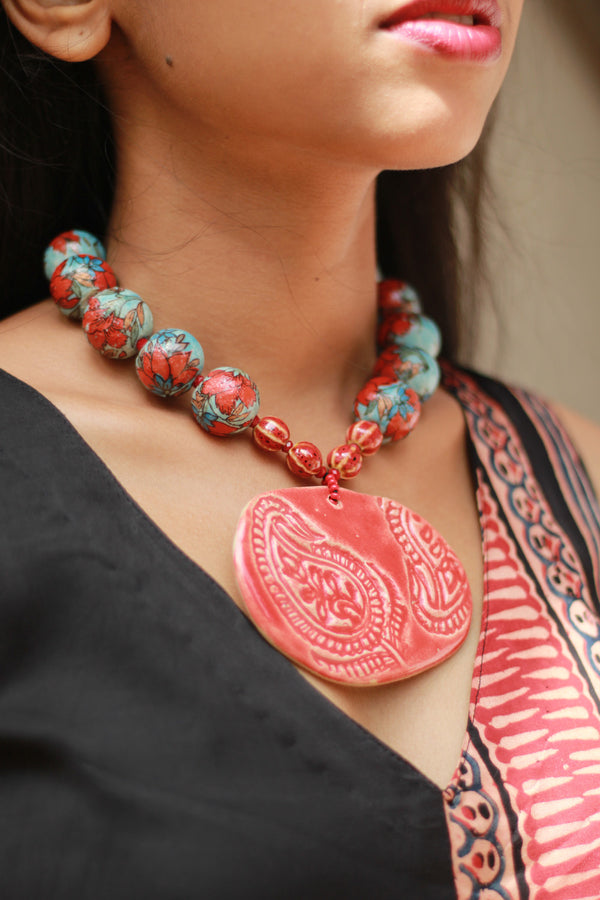 Ceramic Necklace | Red & Blue