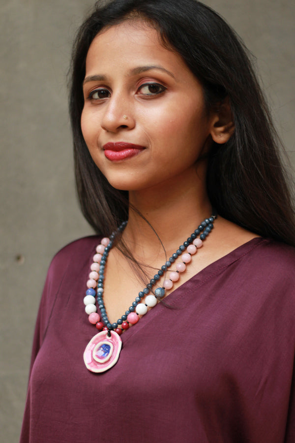 Ceramic Necklace | Blue & Peach