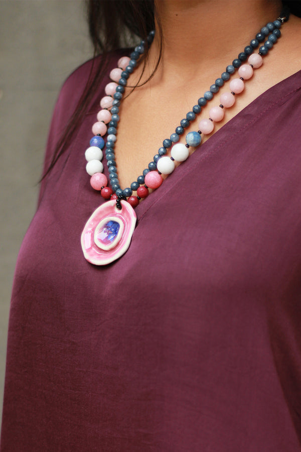 Ceramic Necklace | Blue & Peach