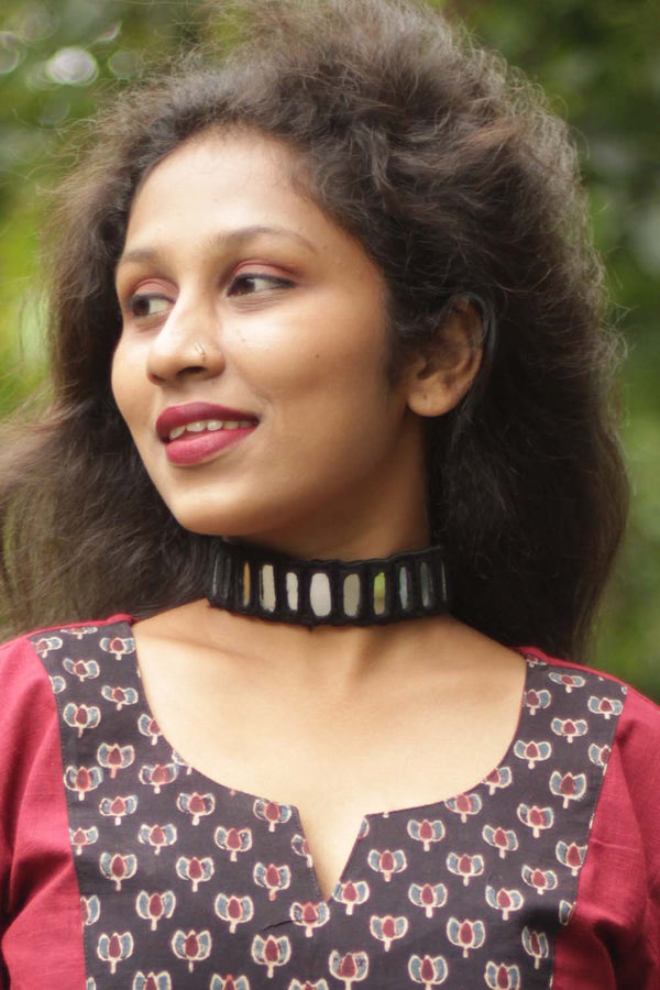 Mini Fabric Choker with Mirrorwork- Ebony