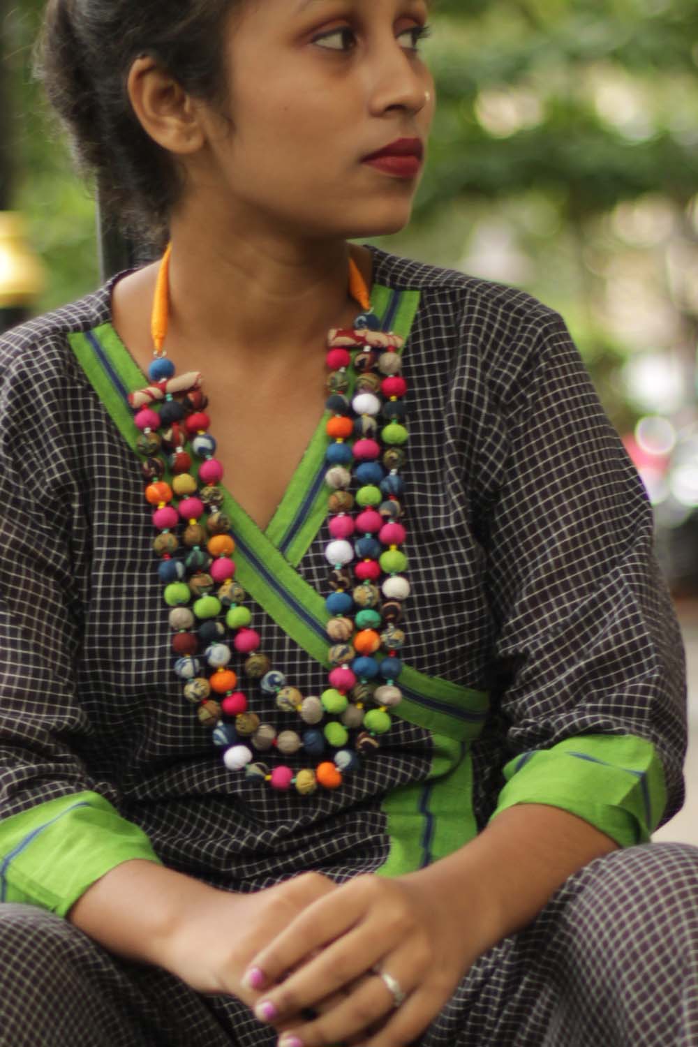 Three Strand Potli Necklace - Multi Colored