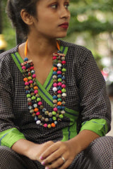 Three Strand Potli Necklace - Multi Colored