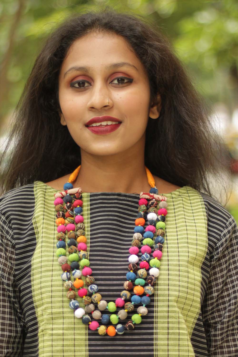 Three Strand Potli Necklace - Multi Colored