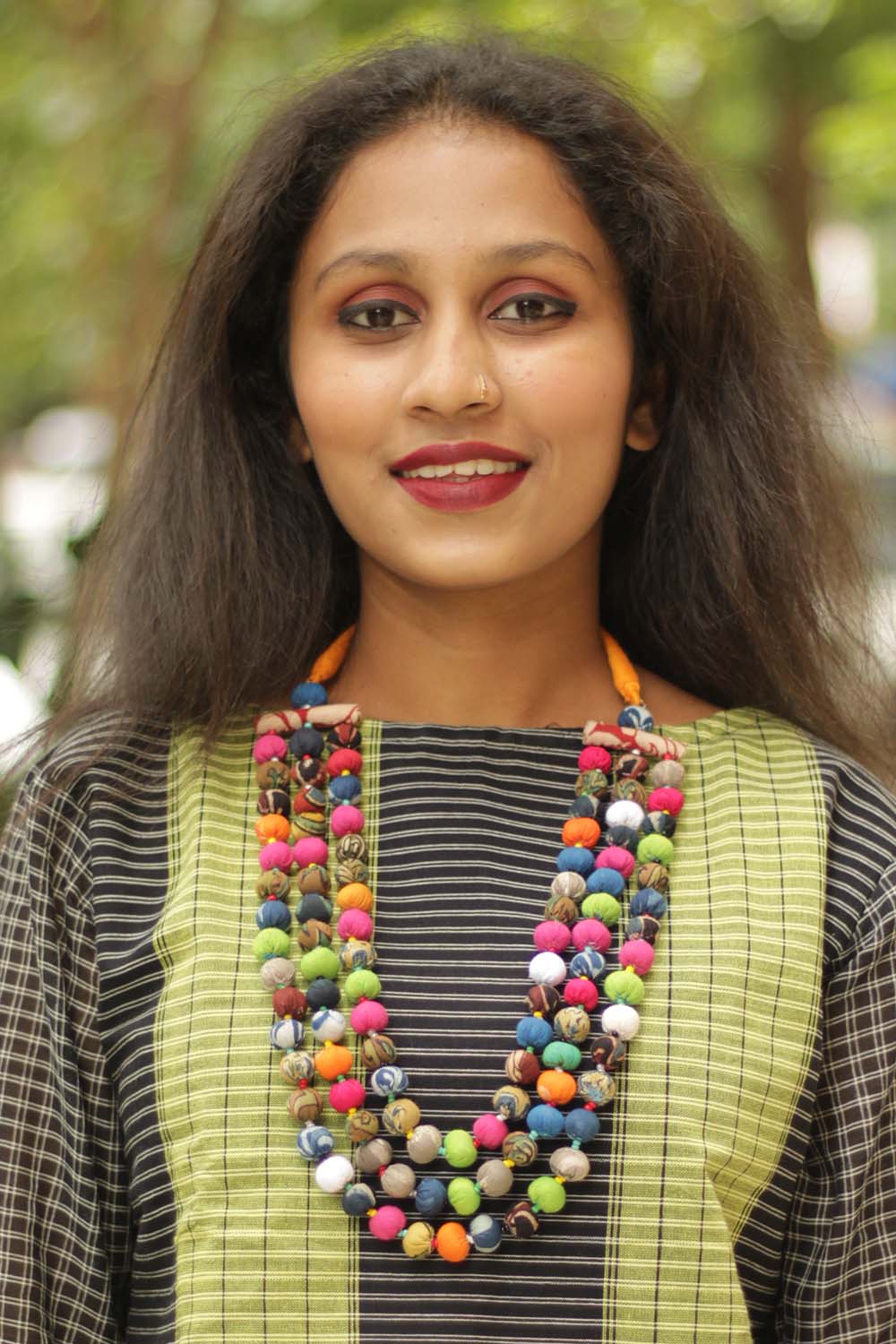 Three Strand Potli Necklace - Multi Colored