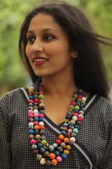 Three Strand Chindi Potli Necklace- Multi Colored