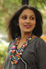 Three Strand Chindi Potli Necklace- Multi Colored